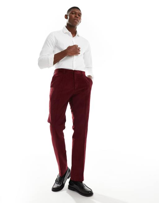 Shelby and Sons slim tailored cord pants in deep red (part of a set)