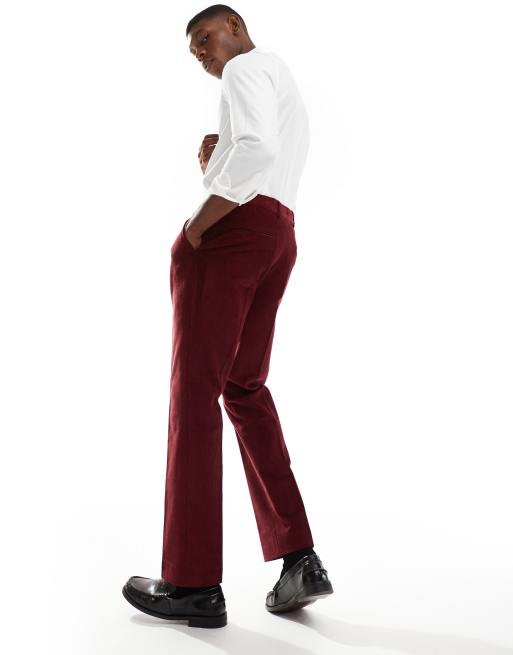 Shelby and Sons slim tailored cord trouser in deep red co-ord, 2 of 5
