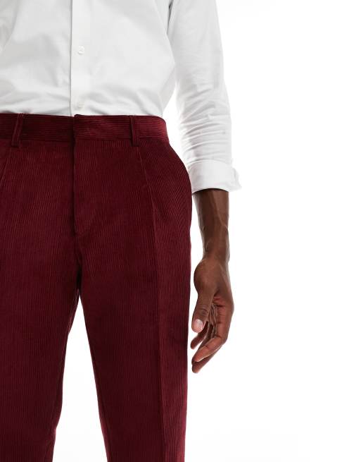 Shelby and Sons slim tailored cord trouser in deep red co-ord, 4 of 5