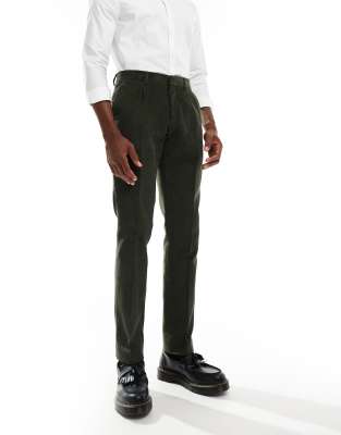 Shelby and Sons slim tailored pant in cord in khaki - part of a set-Green