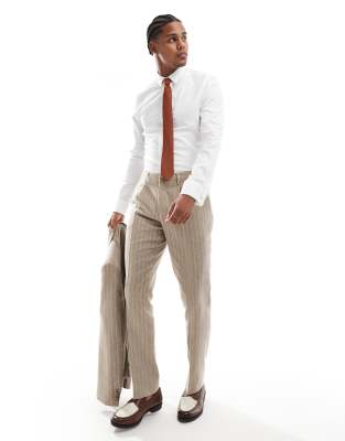 Shelby and Sons tailored slim pant in beige pinstripe - part of a set-Neutral