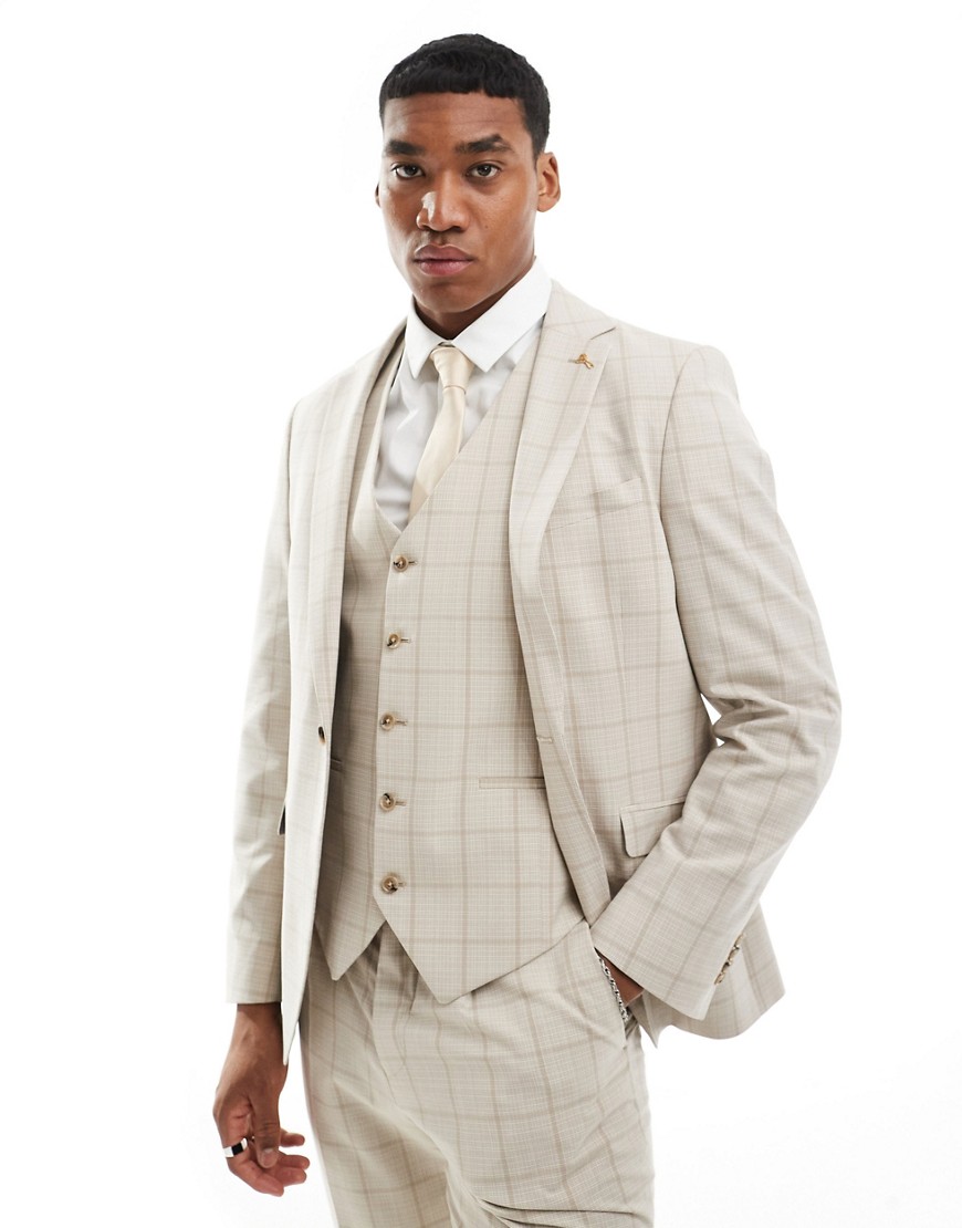 Shelby and Sons wainwright suit jacket in stone with windowpane check-Neutral