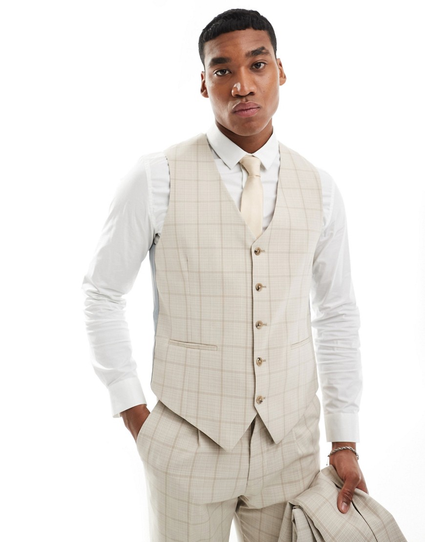Shelby and Sons wainwright suit waistcoat in stone with windowpane check-Neutral