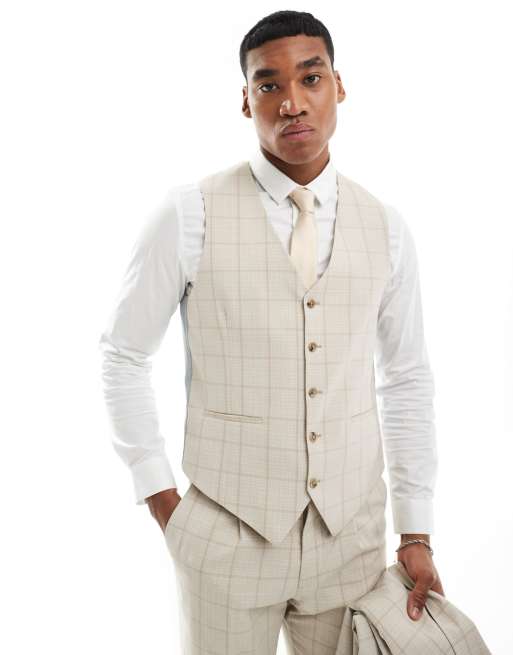 Shelby and Sons wainwright suit waistcoat in stone with windowpane ...