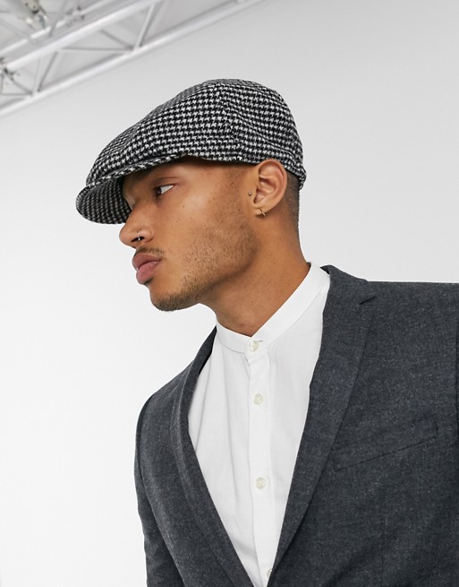 Shelby & Sons baker boy hat in black and white dogtooth