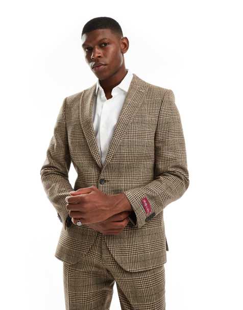 Shelby & Sons - Blazer slim doppiopetto in tweed marrone a quadri in coordinato - view 1