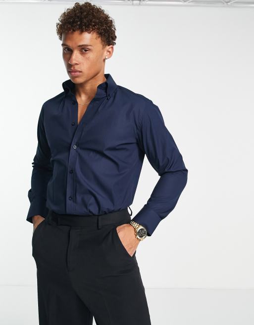 New Look long sleeve oxford shirt in navy