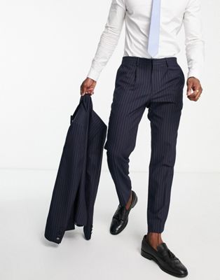 Shelby & Sons clarkson slim fit double breast pinstripe trousers in navy
