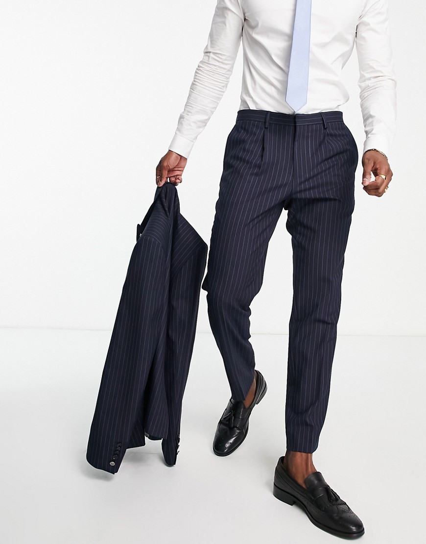 Shelby & Sons clarkson double breast pinstripe trousers in navy-Blue