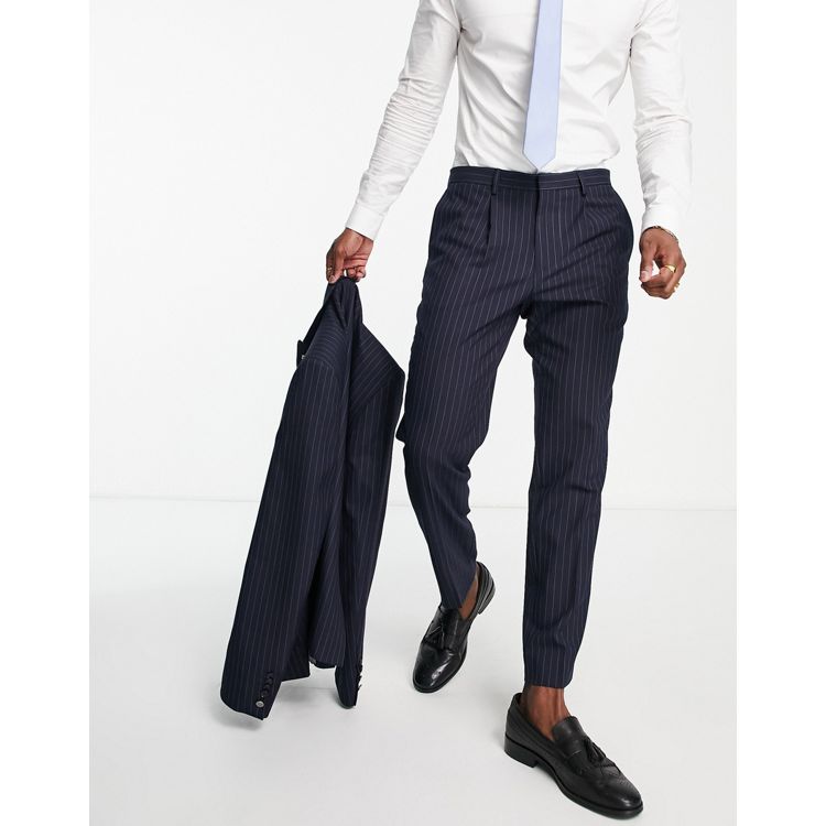 Shelby & Sons Clarkson slim fit pinstripe pants in navy