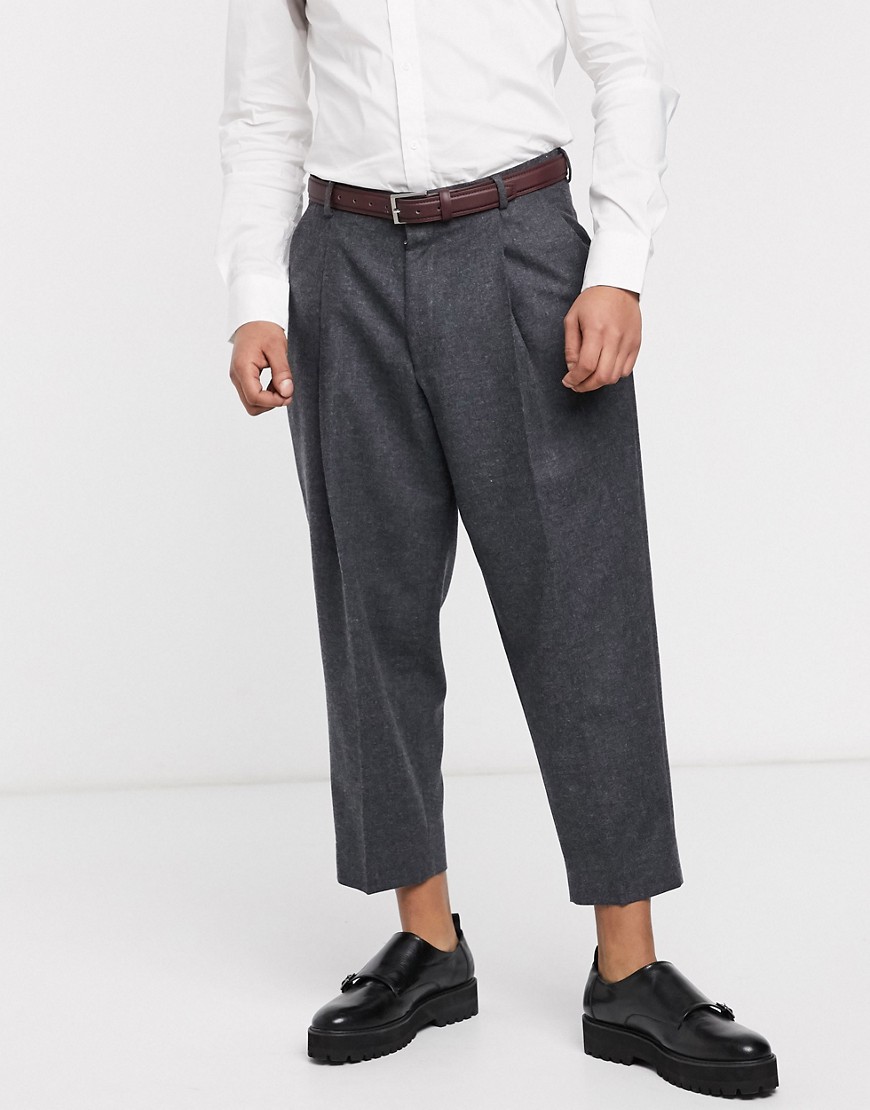 Shelby & Sons cropped wide leg smart pants with single pleat in gray