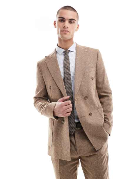 Shelby & Sons double breasted tailored slim blazer in mid brown (part of a set) - view 1