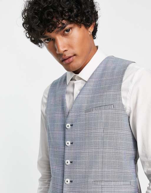 Shelby & Sons - Earlswood - Gilet monopetto grigio a quadri slim, 3 di 4