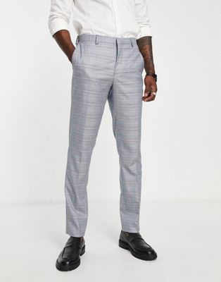 Shelby & Sons earlswood slim fit single breast check trousers in grey