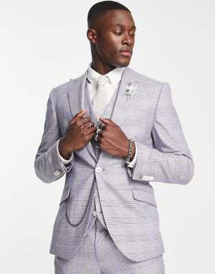 Shelby & Sons earlswood slim fit single breast check blazer in blue - ASOS Price Checker