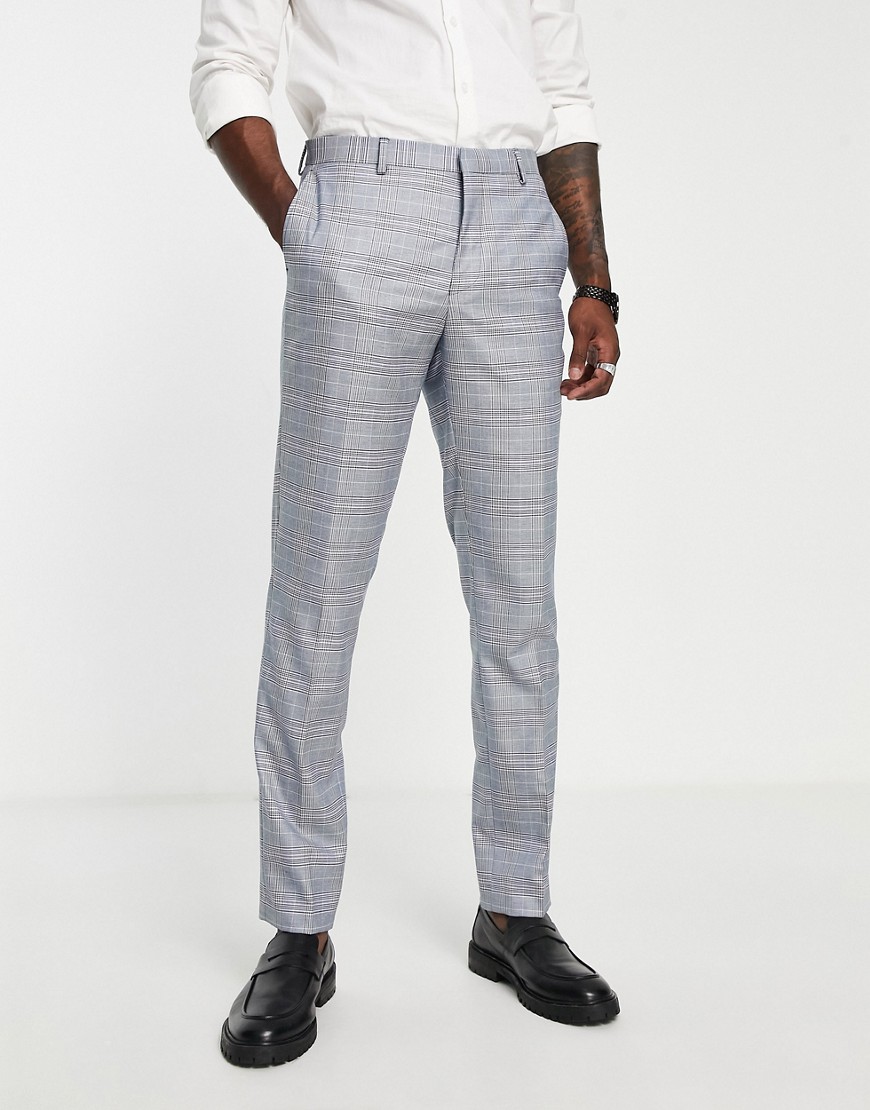 earlswood slim fit single breast check pants in gray-Green