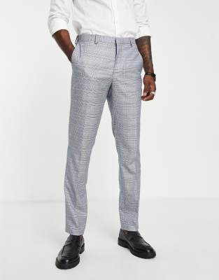 Shelby & Sons earlswood slim fit single breast check trousers in grey-Green