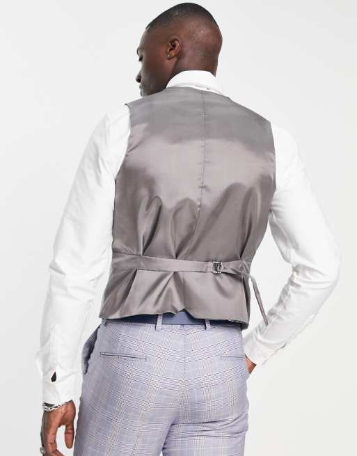 Shelby & Sons earlswood slim fit single breast check waistcoat in blue, 2 of 4