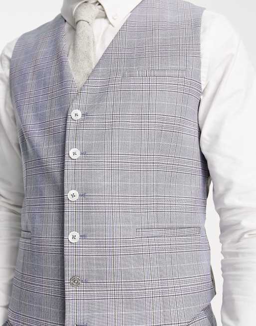 Shelby & Sons Earlswood slim fit single breasted check waistcoat in blue, 3 of 4