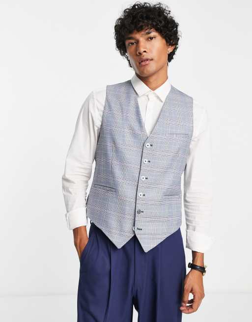 Shelby & Sons - Earlswood - Slim-fit single breasted geruite gilet in grijs