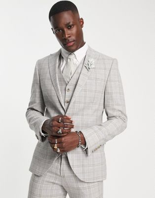 Shelby & Sons Jessop check linen suit blazer in grey - ASOS Price Checker