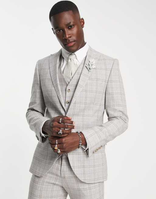 Shelby & Sons - Jessop - Nette geruite slim-fit blazer van linnen in grijs