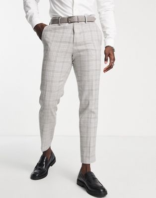 Shelby & Sons jessop slim fit check linen trousers in grey