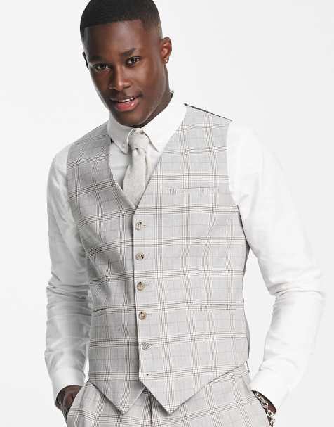 Shelby & Sons Jessop slim fit check linen waistcoat in grey - view 1