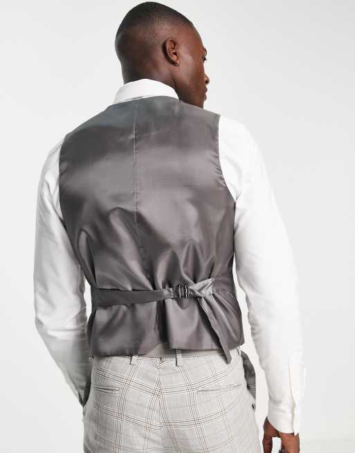 Shelby & Sons Jessop slim fit check linen waistcoat in grey, 2 of 4