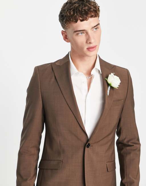 Shelby & Sons – Merrion – Brun, smal, enkelknäppt kavaj, del av kostym