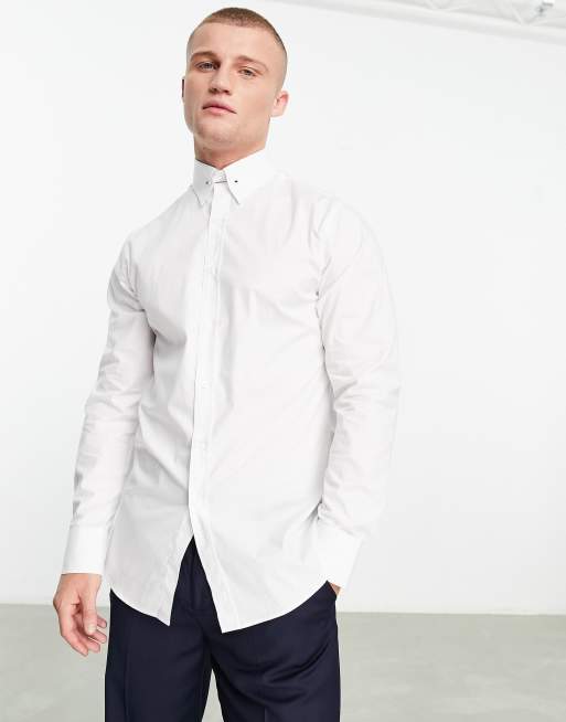 Shelby & Sons - Net overhemd in wit met staafjesdetail aan de kraag