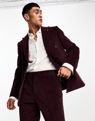 Shelby and Sons pollard double breasted suit jacket in burgundy - ASOS Price Checker