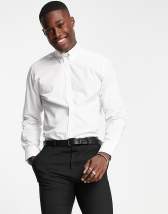 Noak easy iron slim sateen shirt with collar bar in white | ASOS