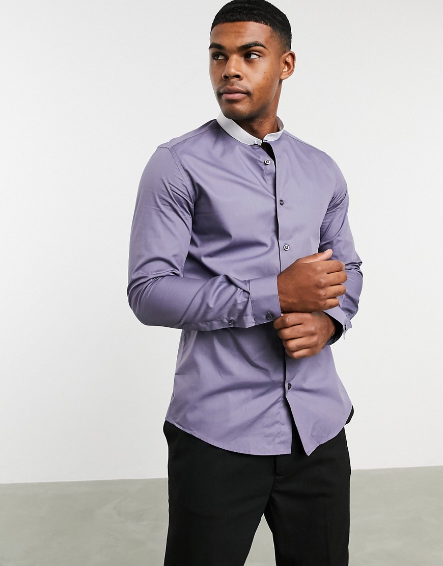 Shelby & Sons - Slim-fit overhemd zonder kraag in grijs