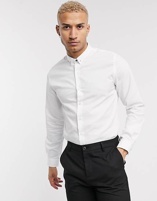 Shelby & Sons slim fit shirt in white with collar bar | ASOS