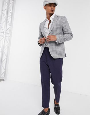 Shelby & Sons slim suit jacket in grey and blue check (20726187)