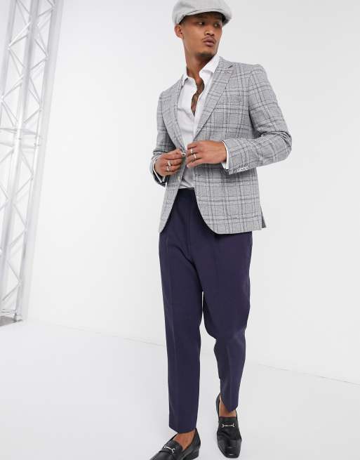 Shelby & Sons slim suit jacket in grey and blue check | ASOS