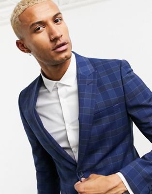 Shelby & Sons slim suit jacket in navy check (21410039)
