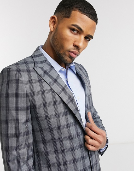 Shelby & Sons slim suit jacket in navy with black check