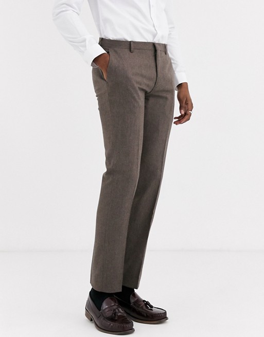 Shelby & Sons slim suit trouser in brown