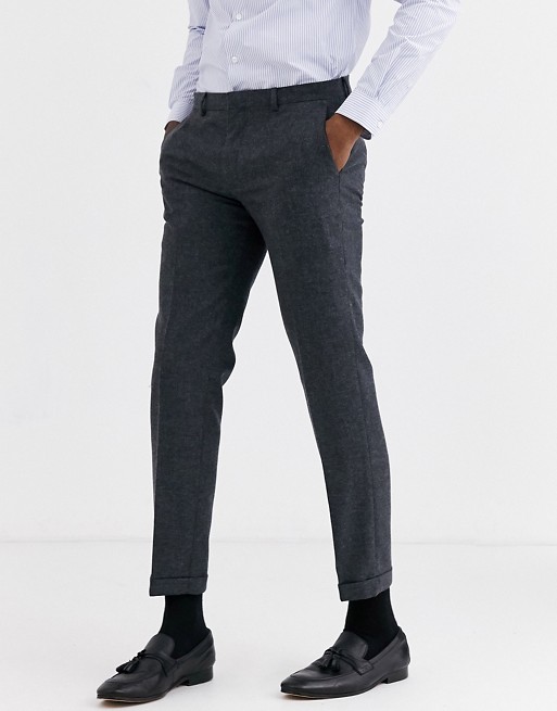 Shelby & Sons slim suit trouser with turn up leg in grey