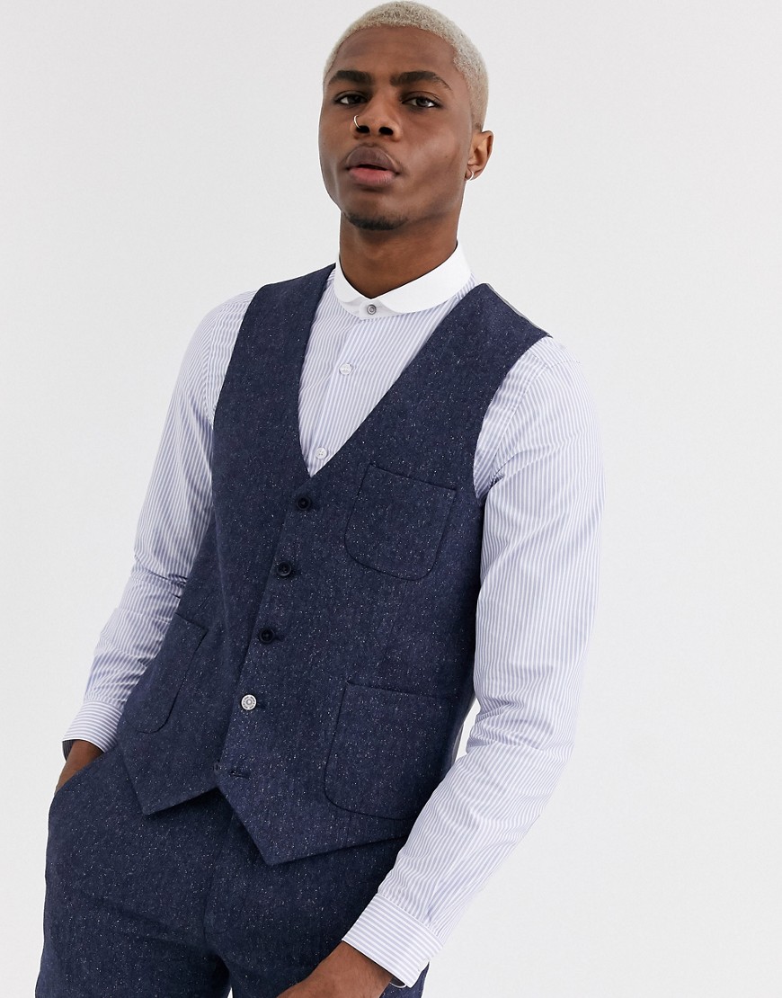 Shelby & Sons slim suit vest with patch pockets in navy