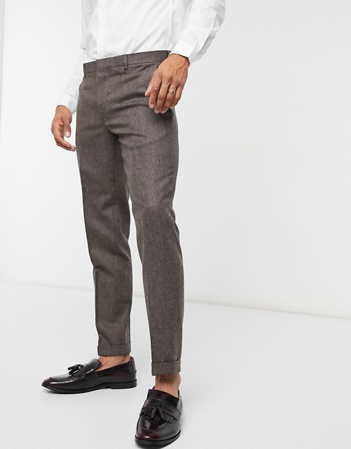Shelby & Sons slim trouser with turn up in brown tweed