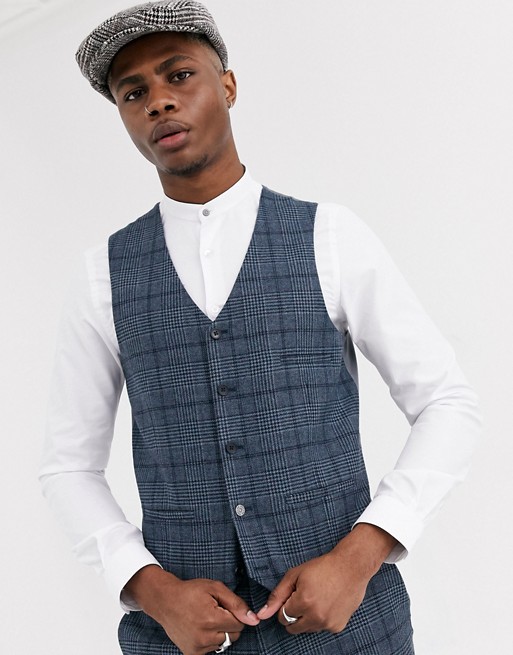 Shelby & Sons slim waistcoat in blue check
