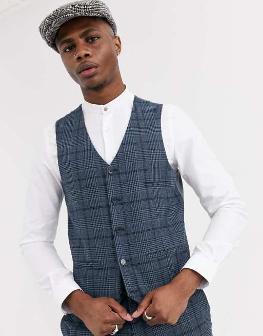 Blue shop check waistcoat