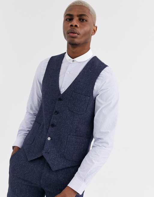 Shelby & Sons slim waistcoat with patch pockets in navy | ASOS