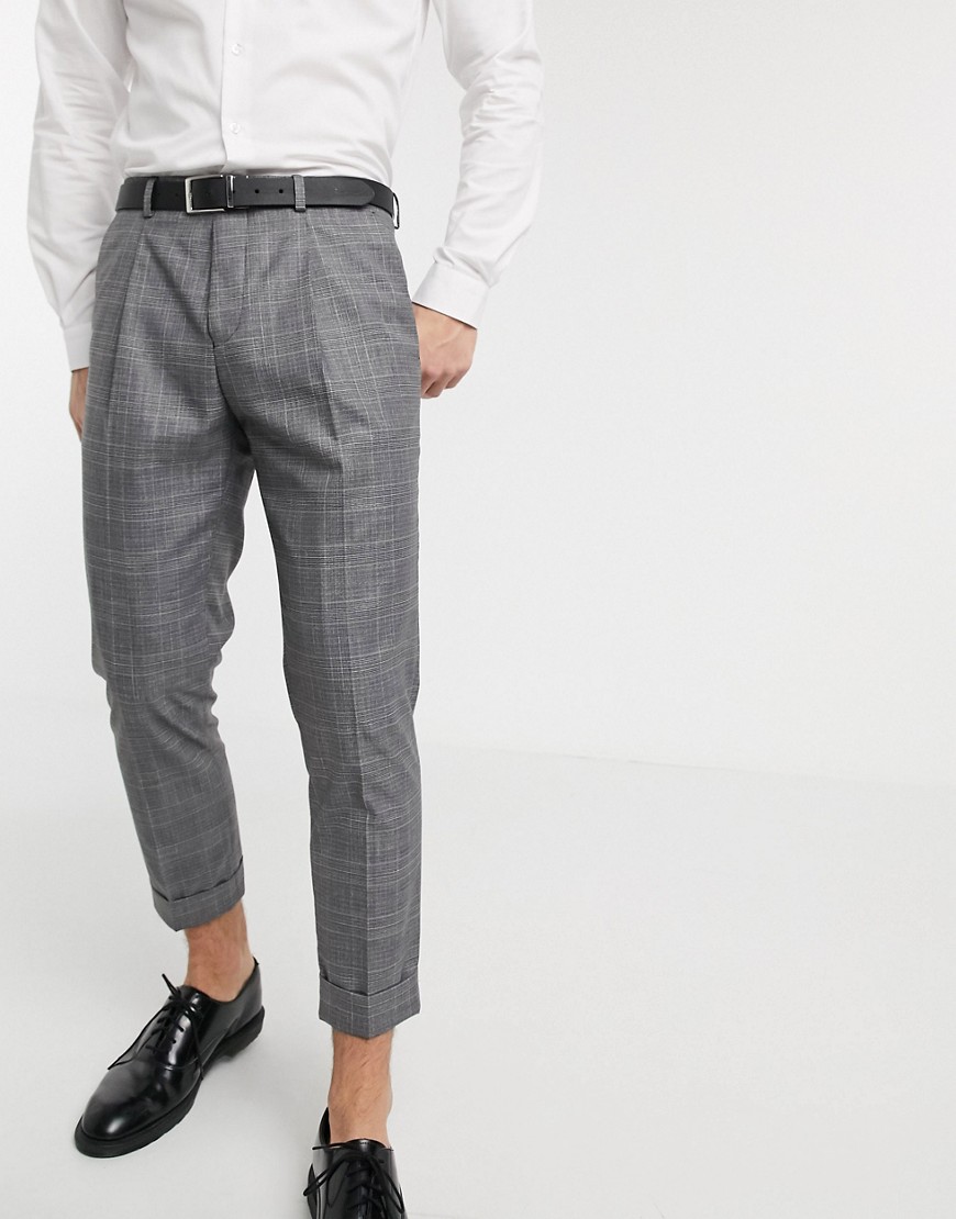 Shelby & Sons - Smaltoelopende cropped broek met één plooi in zwart-witte ruit