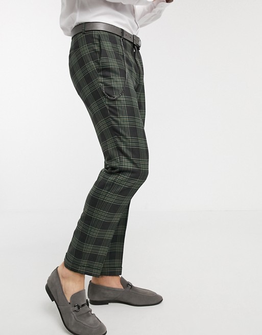 Shelby & Sons tapered cropped trousers in green check