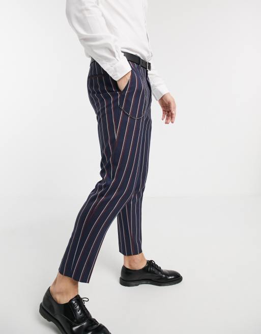 Shelby & Sons tapered cropped trousers in stripe with chain