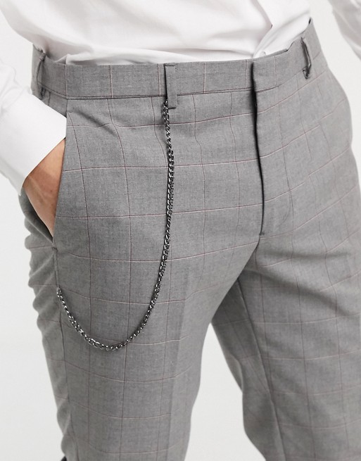 Shelby & Sons tapered cropped trousers in windowpane check with chain